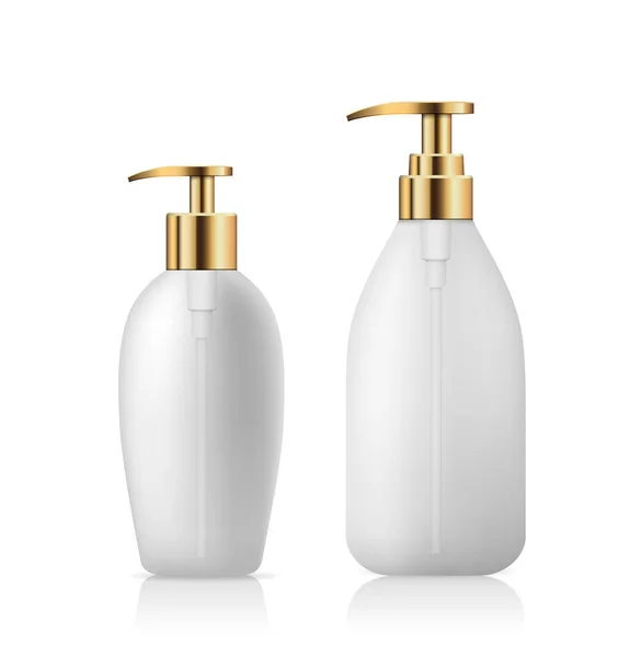 Pump Bottle White Product Gold Cap Collection Design Isolated White — 스톡 벡터