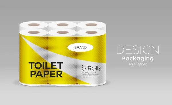 Plast Lång Rulle Toalettpapper Ett Paket Sex Rulle Gul Design — Stock vektor