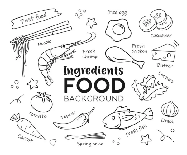 Menggambar Makanan Ingredien Diisolasi Pada Vektor Latar Belakang Putih Ilustrasi - Stok Vektor