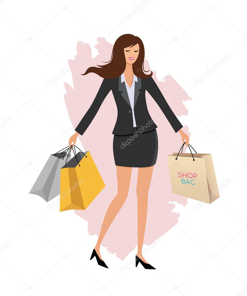 Office worker and shopping bag, charecter cartoon design, isolated on white background vector illustration 