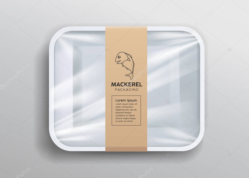 Packaging Foam Tray Wrapped In Plastic Mackerel Fish Design On Gray Background Eps 10 Vector Illustration Premium Vector In Adobe Illustrator Ai Ai Format Encapsulated Postscript Eps Eps Format