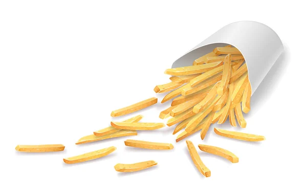 Batatas Fritas Caixa Despejando Chão Design Modelo Isolado Fundo Branco — Vetor de Stock