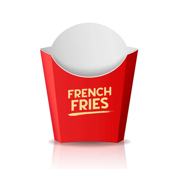 Frites Emballage Modèle Boîte Rouge Isolé Sur Fond Blanc Illustration — Image vectorielle