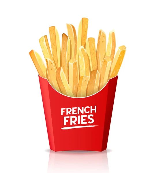 French Fries Fresh Food Red Box Packaging Template Design Isolated — Stock Vector