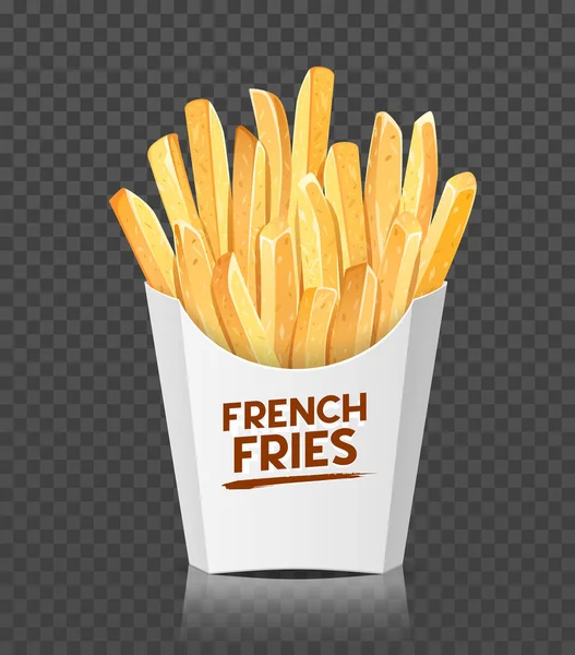 Frites Aliments Frais Boîte Blanche Conception Gabarit Emballage Sur Fond — Image vectorielle