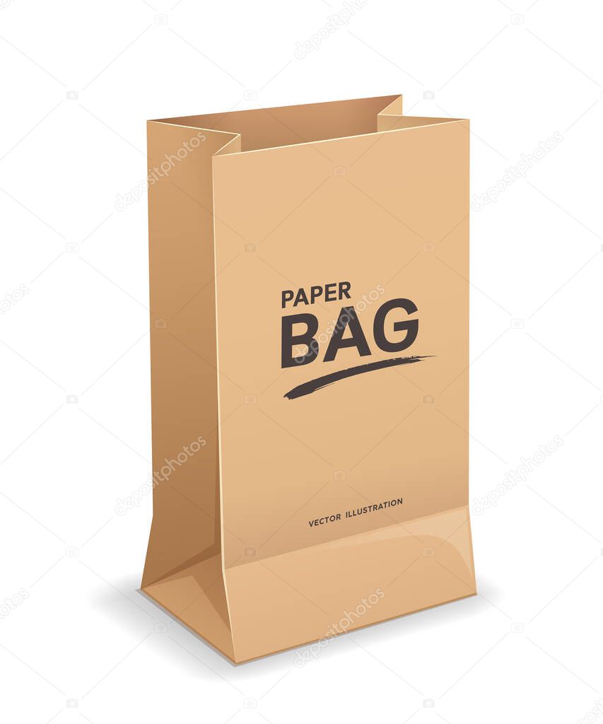Bag paper brown color template mock up design, isolated on white background, Eps 10 vector illustration