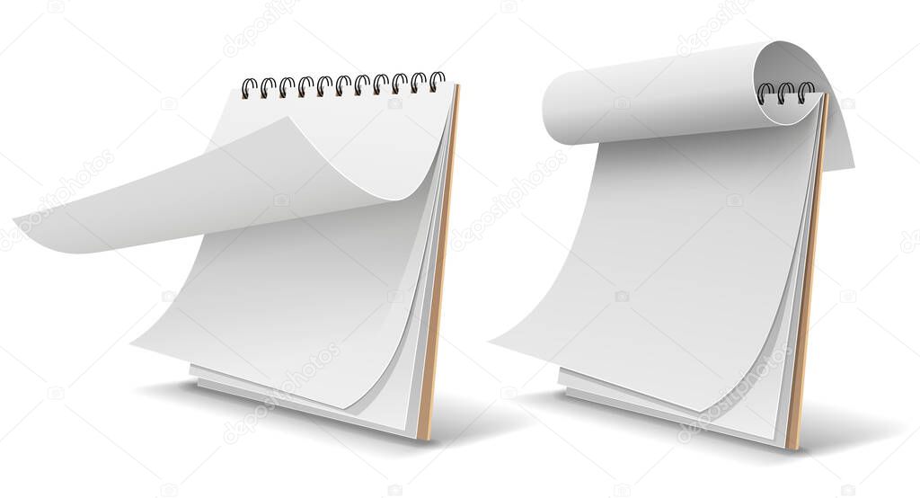 Sketch book white paper, template collection design isolated on white background, Eps 10 vector illustration
