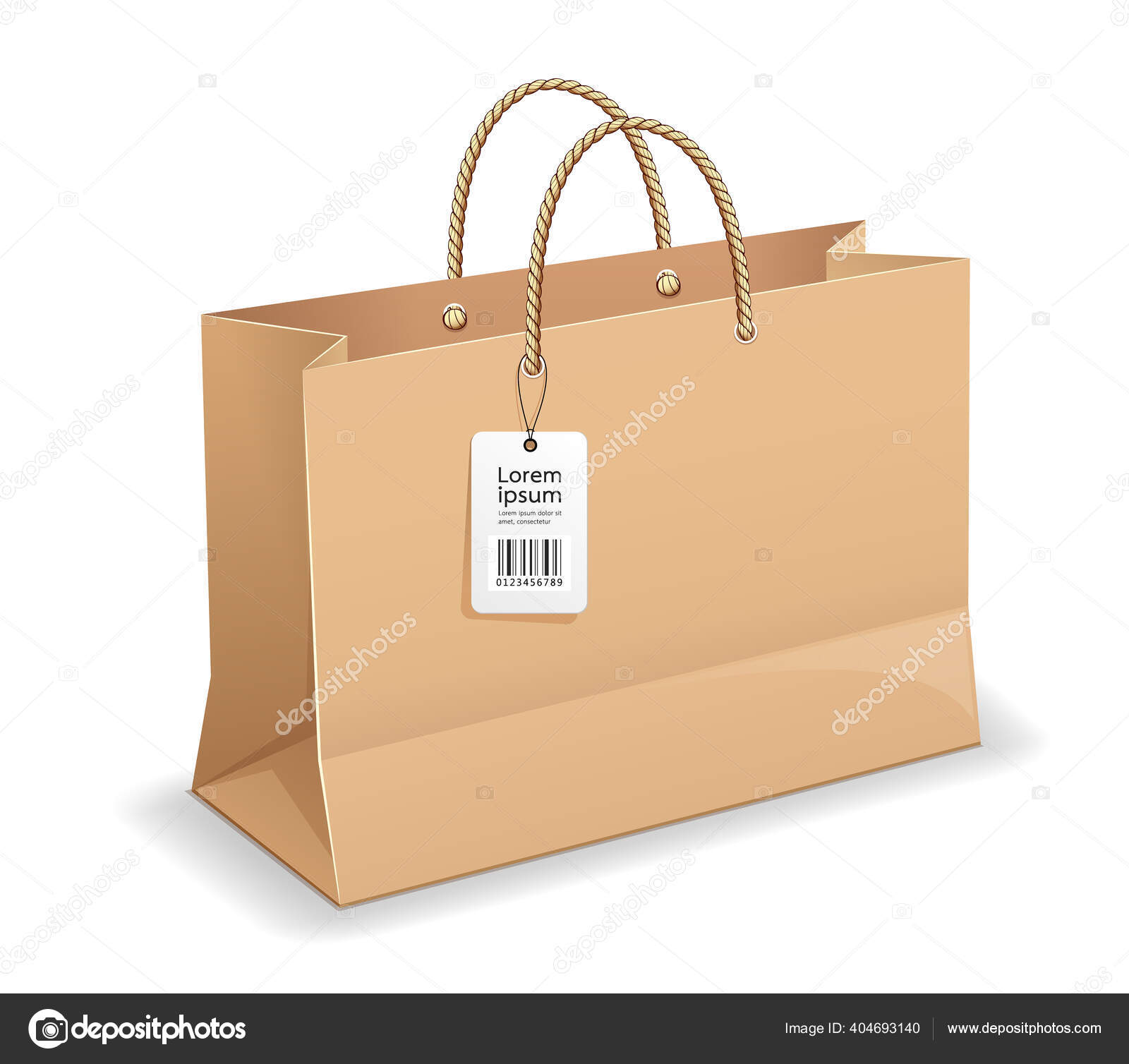 Download Brown Paper Bag Shopping Rope Handles Label Template Mock Design Vector Image By C Sarunyu Foto Vector Stock 404693140