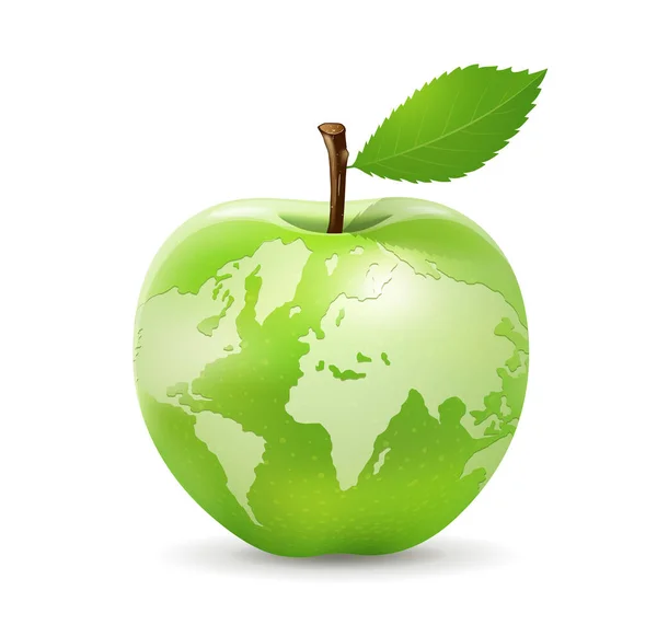 Carte Monde Pomme Verte Isolé Sur Fond Blanc Illustration Vectorielle — Image vectorielle