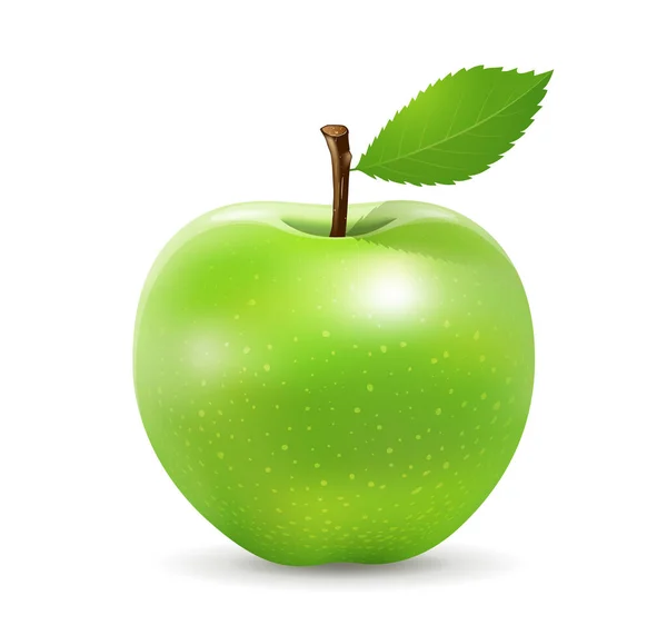 Grönt Äpple Färska Och Gröna Blad Design Isolerad Vit Bakgrund — Stock vektor