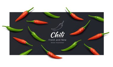 Chili pepper red and green fresh and new pattern, realistic design on balck background, Eps 10 vector illustration clipart