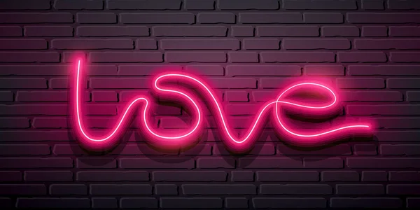 Mensagem Amor Neon Iight Rosa Design Parede Bloco Fundo Preto — Vetor de Stock