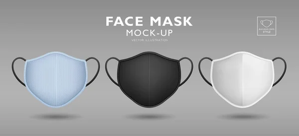 Gezichtsmasker Stof Blauw Zwart Wit Kleur Mock Front Template Ontwerp — Stockvector