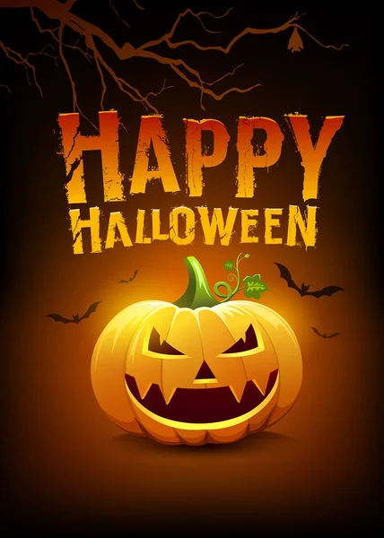 Feliz Halloween Mensagem Abóboras Morcego Com Árvore Fundo Design Cartaz —  Vetores de Stock