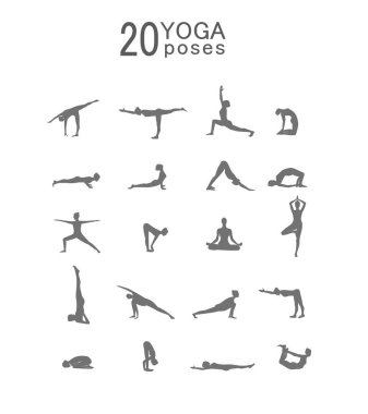 Kadının yapması yoga egzersizleri kümesi kümesi.