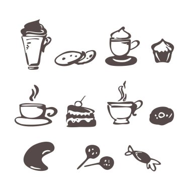 Doodle stil vektör kahve simgeleri.