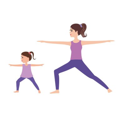 Genç Anne ve kızı birlikte yoga yaparken
