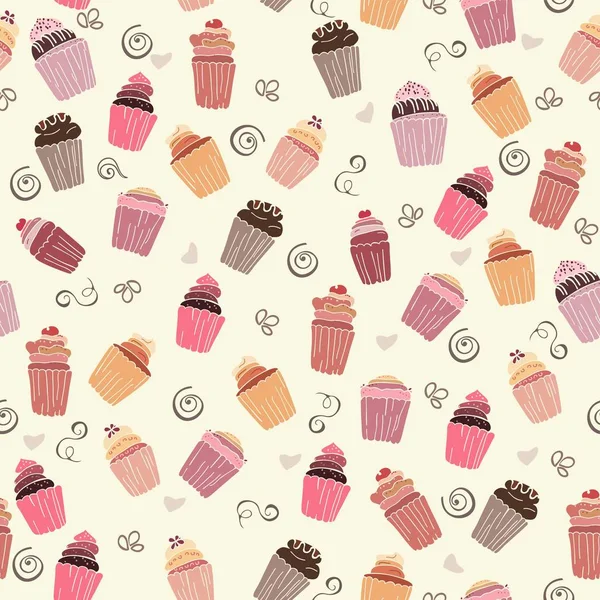 Motif sans couture avec illustration vectorielle cupcakes — Image vectorielle
