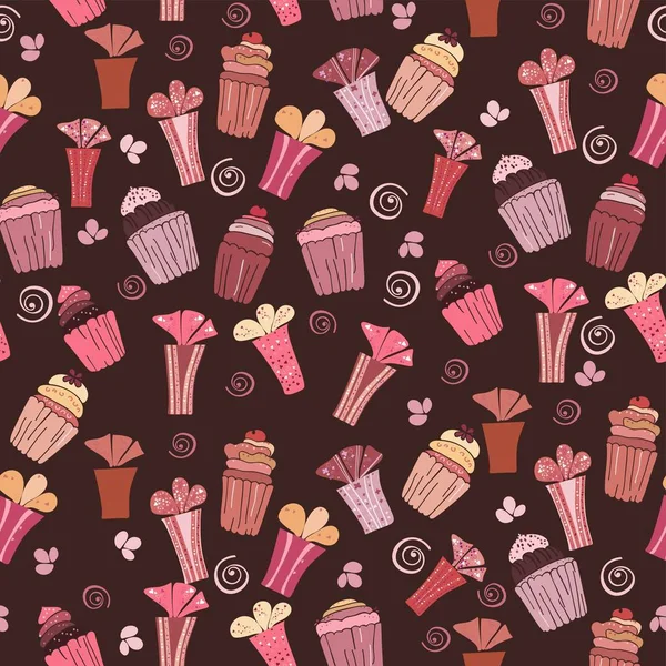 Seamless pattern with cupcakes and gift vector  illustration — Stock Vector