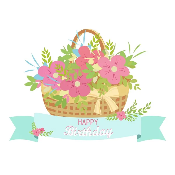 Tarjeta de cumpleaños feliz con pastel — Vector de stock