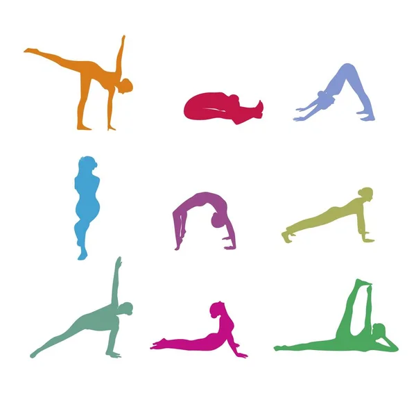 Set kleur yoga silhouet. — Stockvector