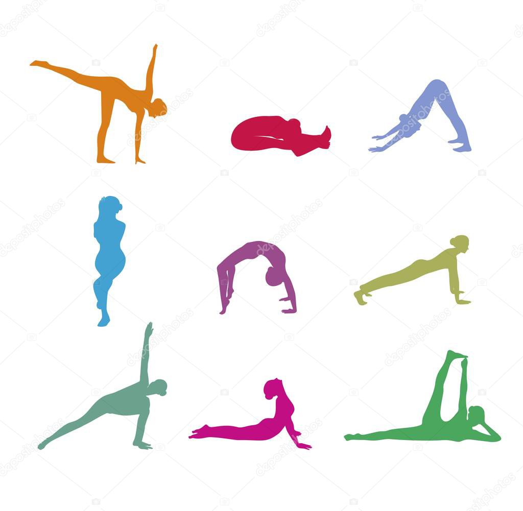 Set of color yoga silhouette.