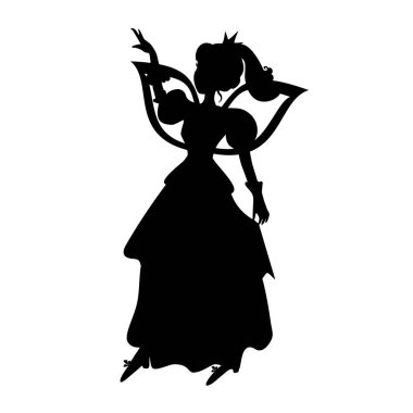 Peri siyah siluet güzellik drees vektör çizim içinde dans