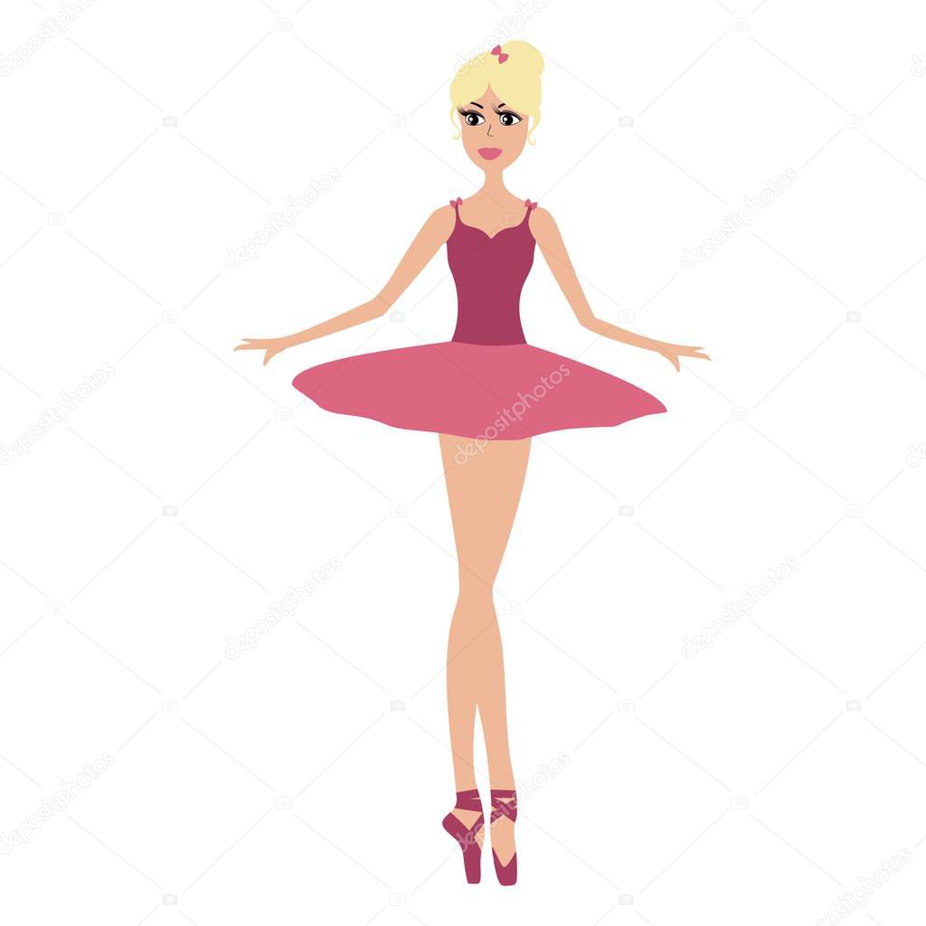 Cartoon pretty ballerina in pink dress vector illustration.