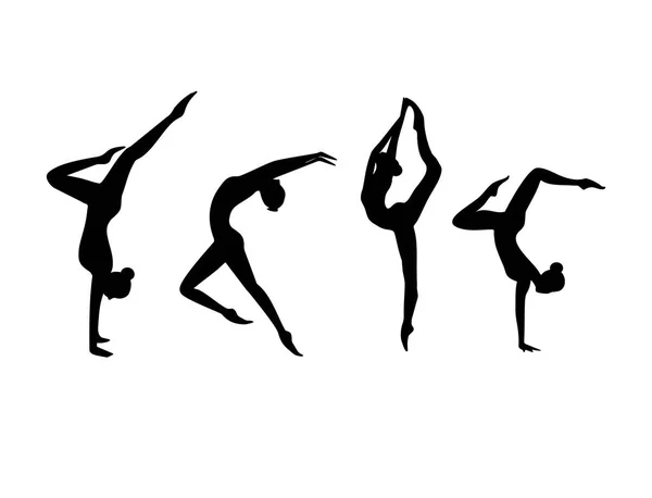 Wektor zestaw czarna sylwetka gimnastyczne dziewcząt na białym tle. — Wektor stockowy