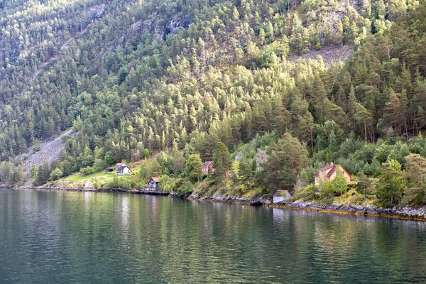 Nogwegian Gospodarstwo Podnóża Góry Gudvangen Fiord — Zdjęcie stockowe