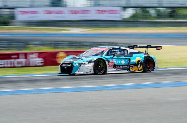 BURIRAM - THAILAND 24 : Audi R8 LMS Cup on display Buriram Super Race 2016 at Chang International Racing Circuit on July 24, 2016, Buriram, Thailand.