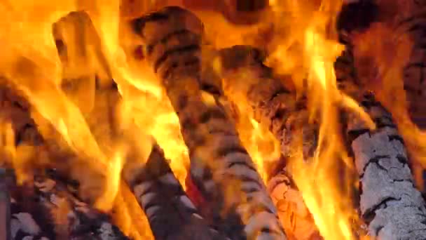 用木炭和炉子上的木柴来关闭发光的火焰 抽象背景 — 图库视频影像