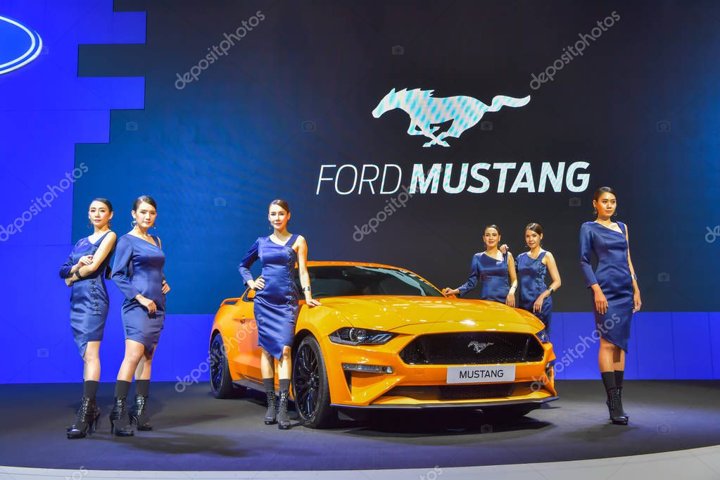 NONTHABURI - NOVEMBER 28: Ford Mustang car on display at The 35th Thailand International Motor Expo on November 28, 2018 in Nonthaburi, Thailand.
