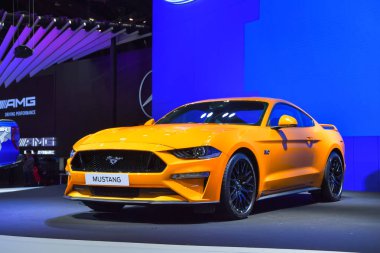 Nonthaburi - 28 Kasım: Ford Mustang araba ekranda 35 Tayland Uluslararası Motor Expo üzerinde 28 Kasım 2018 Nonthaburi, Tayland.