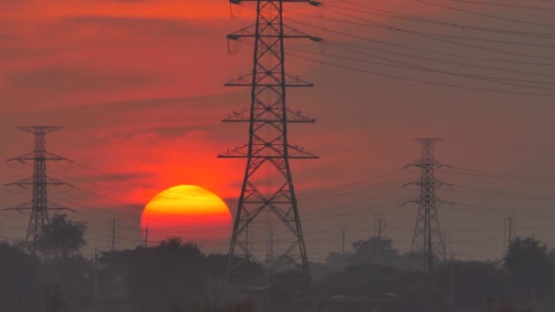 Movimiento Puesta Sol Central Eléctrica Las Zonas Rurales Tailandia Tiempo — Vídeos de Stock