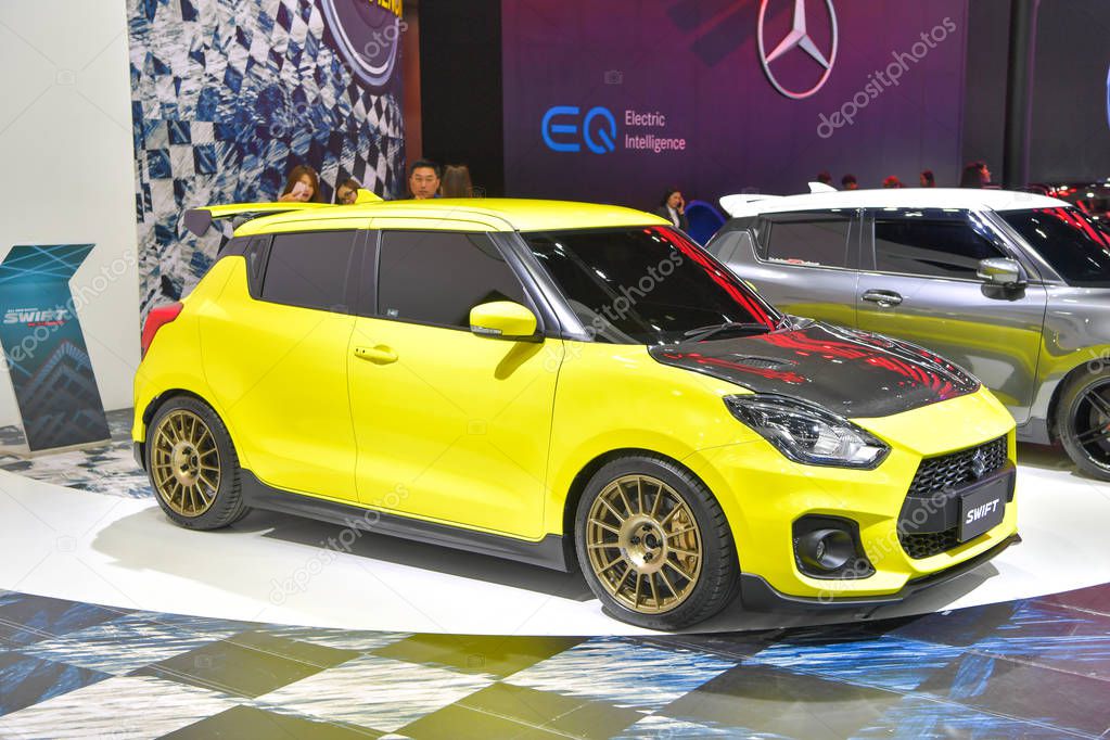 NONTHABURI - NOVEMBER 28: Suzuki Swift sport car on display at The 35th Thailand International Motor Expo on November 28, 2018 in Nonthaburi, Thailand.