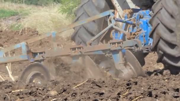 Trator Agrícola Dirigindo Campo Preparação Para Próxima Preparação Cultura — Vídeo de Stock