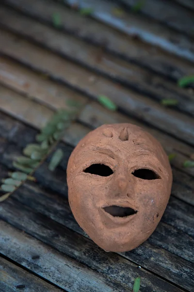 Maschera Terracotta Sfondi Bambù — Foto Stock