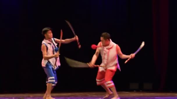 Lopburi Thailand February Unidentified Thai Dancers Perform Sword Pole Fighting — Stock Video