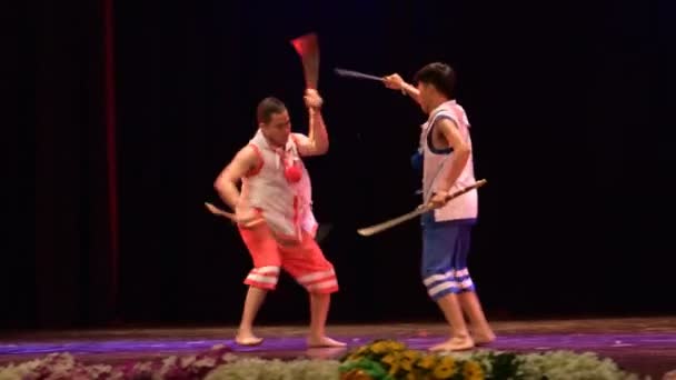 Lopburi Thailand February Unidentified Thai Dancers Perform Sword Pole Fighting — Stock Video