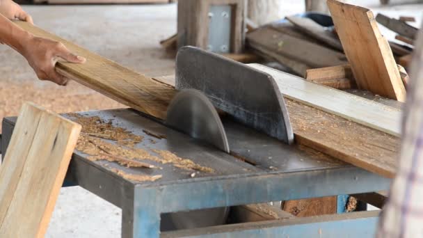 Schreiner Sägte Holz Für Den Bau — Stockvideo