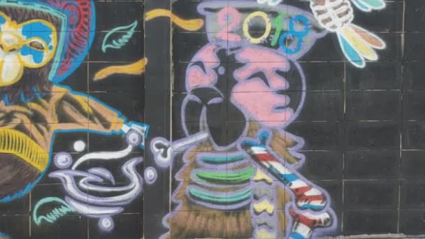 Lopburi Augusztus Varities Graffiti Falon Nyilvános Utcán Augusztus 2019 Lopburi — Stock videók