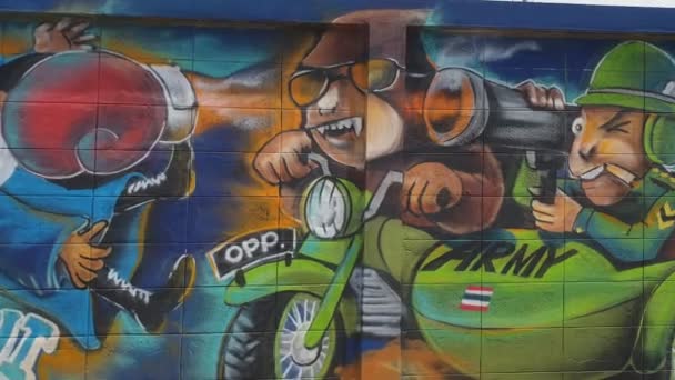 Lopburi Augustus Varities Van Graffiti Aan Muur Bij Public Street — Stockvideo