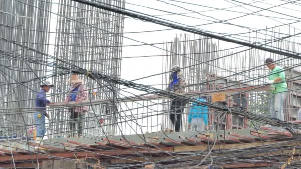 Lopburi Januari Bouwarbeiders Bouwen Een Residentieel Gebouw Een Stad Januari — Stockvideo
