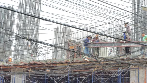 Lopburi Januari Bouwarbeiders Bouwen Een Residentieel Gebouw Een Stad Januari — Stockvideo