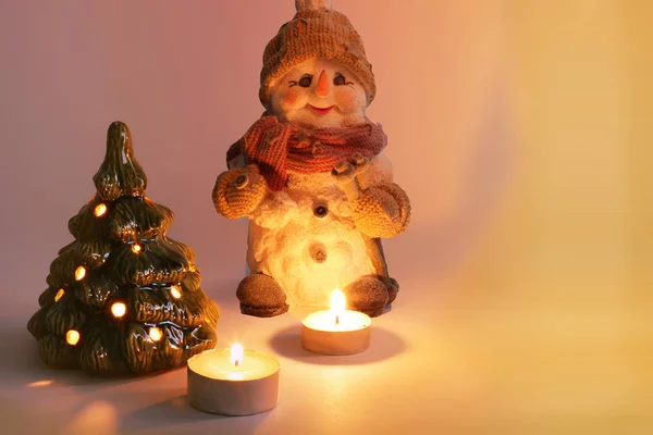 Decoraciones Navideñas Hombre Nieve Velas — Foto de Stock