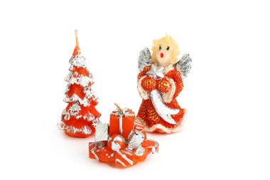 Noel kompozisyon. Angel, Noel ağacı, hediyeler. Yeni yıl sahne