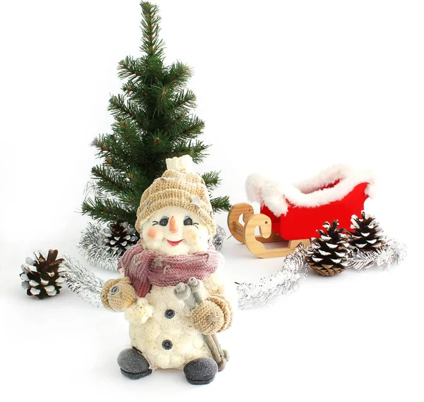 Рождественская Композиция Снеговик Новогодний Пейзаж — стоковое фото