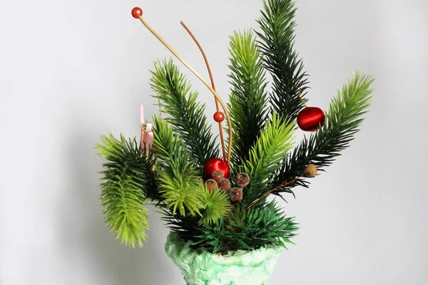 Decorative Christmas Composition Spruce Vase — Stock Photo, Image