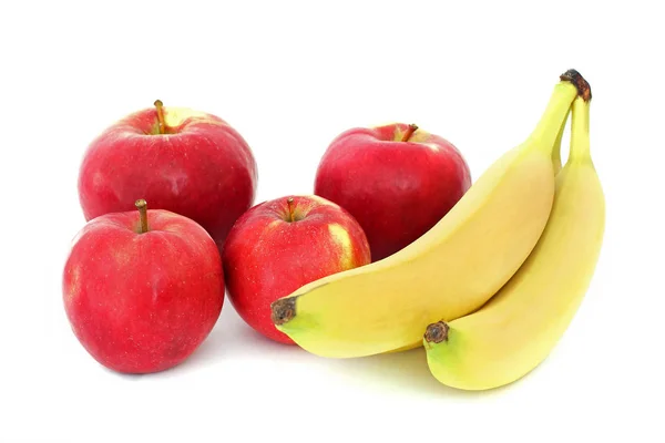 Apples Bananas White Background — Stock Photo, Image